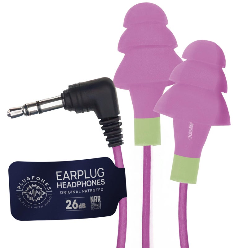 Plugfones Basic Earplug Headphones Earplug-Earbud Hybrid - 26 dB Noise Reduction Rating - Noise Reducing Work Headphones OSHA Compliant Earphones - Purple - Image 1